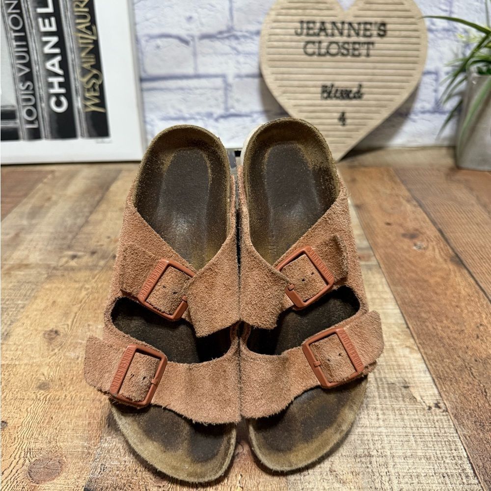 Birkenstock Womens Arizona Soft Footbed Peach pink Suede Sandals Size 37 US 6